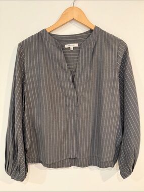 Madewell Charcoal Gray Pinstripe Split-Neck Blouse